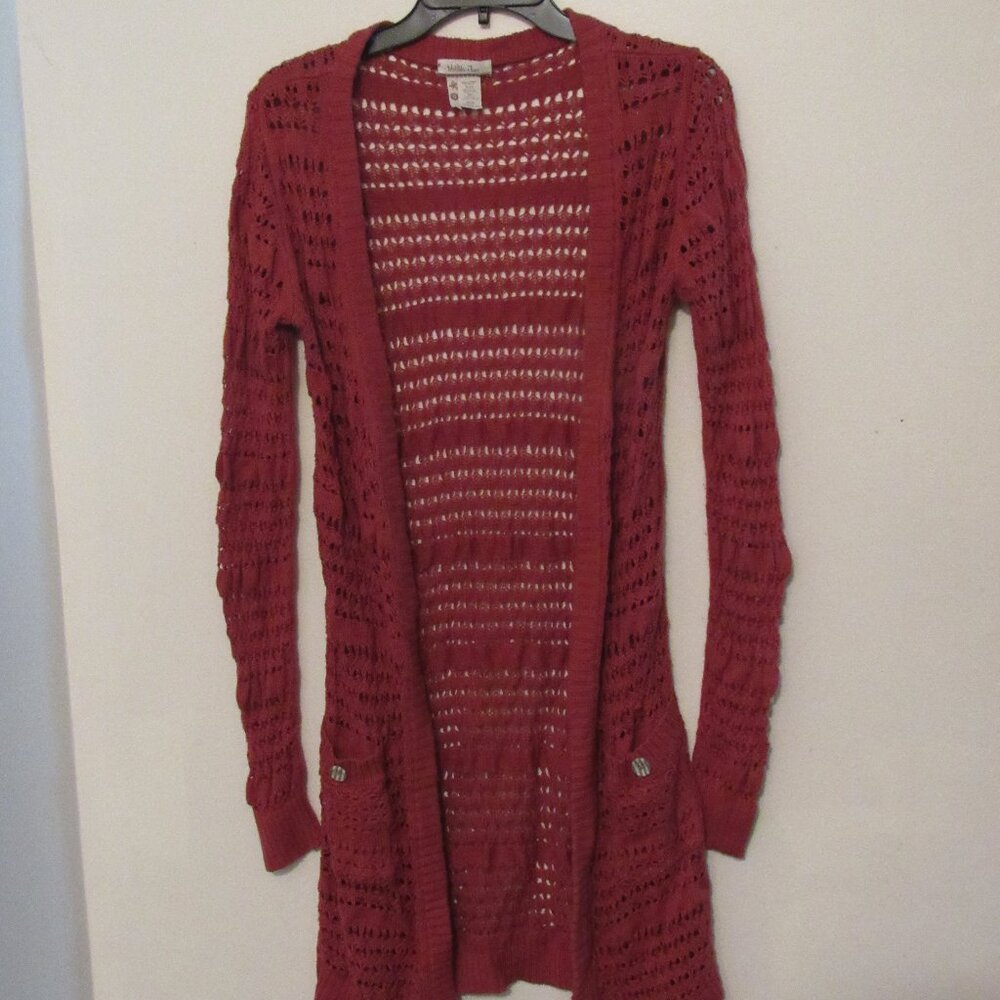 Matlida Jane Crocheted Cardigan Women Sz Small Dark Coral